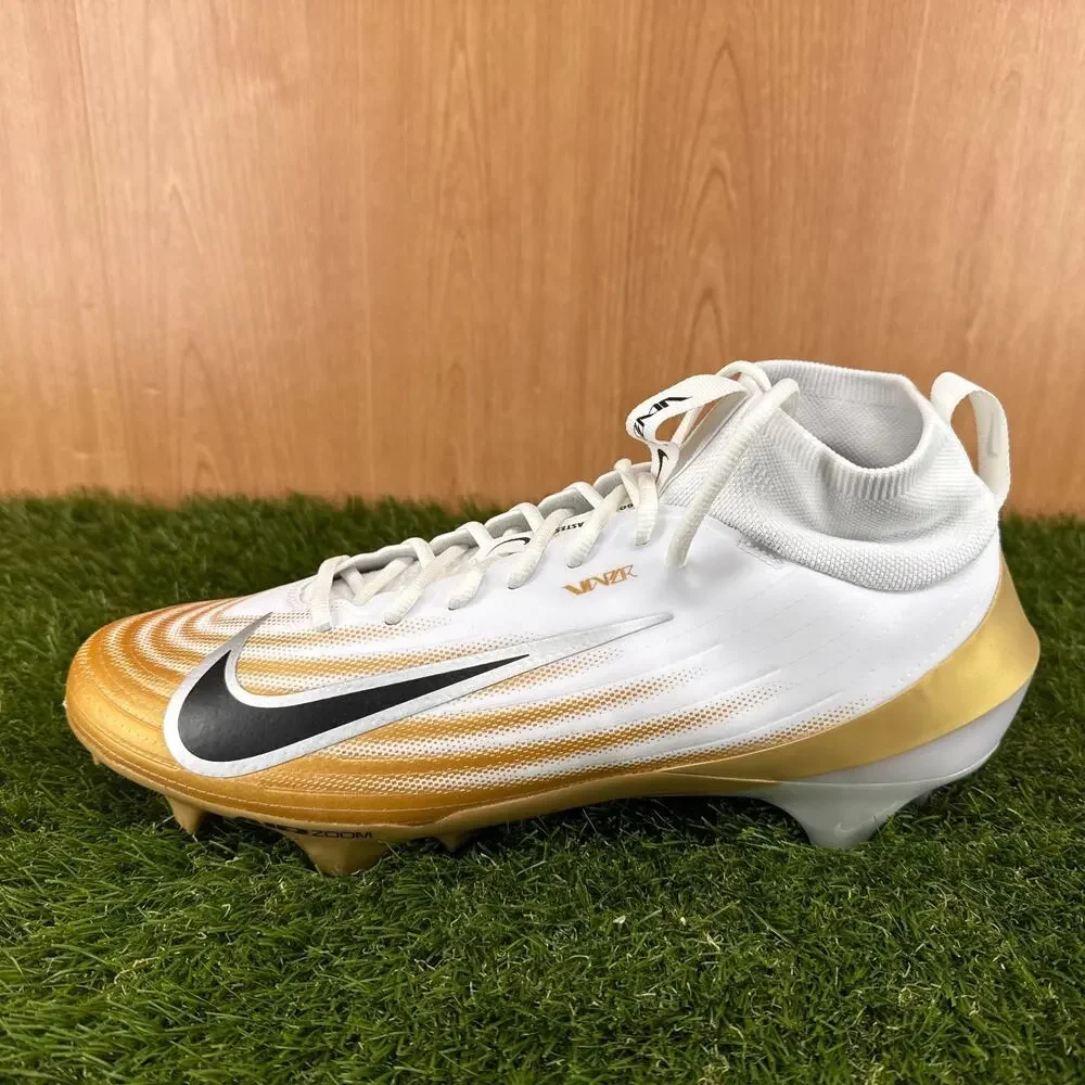 Nike Zoom Air Vapor Pro 1 White Metallic Gold Football Cleats FB3298-103 Sz 13